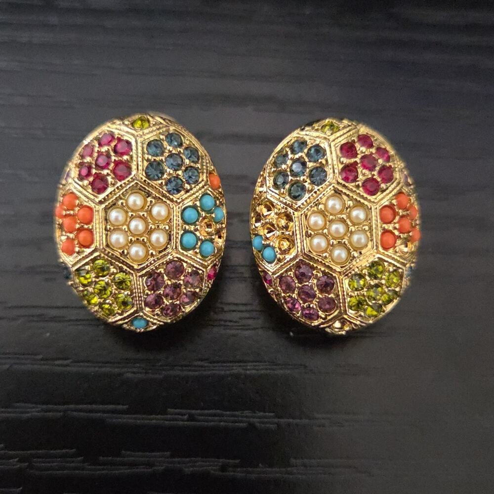 Designer D'Orlan Buried Treasure Collection 1980s 22k Triple Gold Plate Earrings